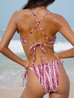 Wine Red Leaf Textured Tie Bikini Bottom - Image 6