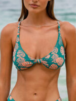 Green Floral Reversible Bikini Top