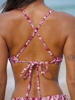 Wine Red Geometric Textured Knot Bikini Top - Image 5