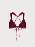 Wine Red Leaf Textured Strap Bikini Top - Image 12