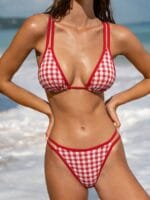 Red Gingham Strappy Bikini Top