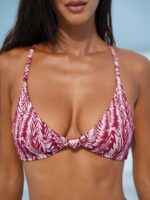 Wine Red Geometric Textured Knot Bikini Top - Image 3