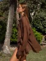Brown Lyocell Cover Up Shirt - Image 2