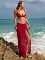 Wine Red Textured Cover-Up Skirt - Image 4