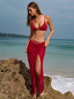 Wine Red Textured Cover-Up Skirt - Image 5