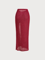 Wine Red Textured Cover-Up Skirt - Image 7