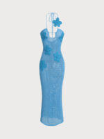 Blue Crocheted Flower Cover-up Dress - Image 5