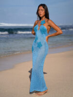 Blue Crocheted Flower Cover-up Dress - Image 4