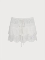White Double-Layer Crochet Cover-Up Skirt - Image 6