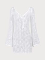 White Crochet Mesh Skirt Blouse - Image 6