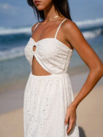 White Hollow Out Cotton Beach Dress - Image 5