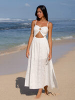 White Hollow Out Cotton Beach Dress - Image 4