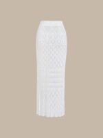 White Crochet Knitted Side-Slit Cover-Up Skirt - Image 4