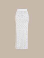White Crochet Knitted Side-Slit Cover-Up Skirt - Image 3
