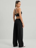 Black Side Pockets Cotton Pants - Image 2