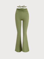 Green Ruched Tie-Back Flared Pants - Image 7