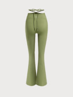 Green Ruched Tie-Back Flared Pants - Image 8