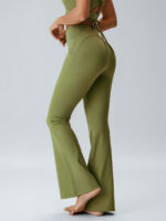 Green Ruched Tie-Back Flared Pants