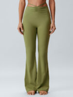 Green Ruched Tie-Back Flared Pants - Image 4