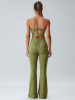 Green Ruched Tie-Back Flared Pants - Image 5