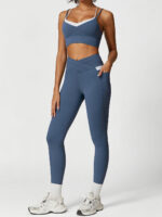 Blue High Waisted Pockets Leggings 26" - Image 4