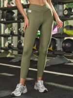 Green V-Cut High Waisted Pockets Leggings 26" - Image 6