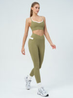 Green V-Cut High Waisted Pockets Leggings 26" - Image 5