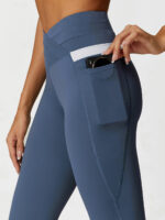 Blue High Waisted Pockets Leggings 26" - Image 3