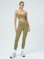 Green V-Cut High Waisted Pockets Leggings 26" - Image 3
