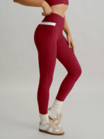 Wine Red High Waisted Pockets Leggings 26" - Image 3