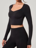 Black Cross Mesh Back Long Sleeve Top--Light Support - Image 2