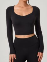 Black Cross Mesh Back Long Sleeve Top--Light Support - Image 4
