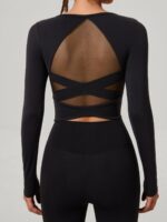 Black Cross Mesh Back Long Sleeve Top--Light Support - Image 3