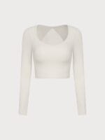 Cream Cross Mesh Back Long Sleeve Top--Light Support - Image 5