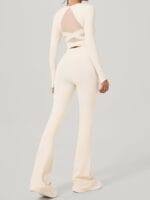 Cream Cross Mesh Back Long Sleeve Top--Light Support - Image 4