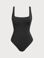 Black Square Neck Tummy Control One-Piece Swimsuit - Image 6