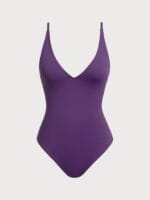 Purple V Neck Tummy Control One-Piece Swimsuit - Image 5
