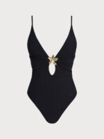Black Ribbed Starfish Embellished One-Piece Swimsuit - Image 5