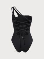 Black One-Shoulder Tummy Control One-Piece Swimsuit - Image 7