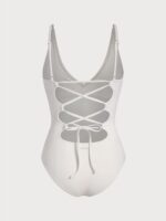 Off White V Neck Tummy Control One-Piece Swimsuit - Image 9