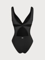 Black V Neck Petal-Back Tummy Control One-Piece - Image 6