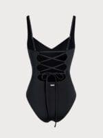 Black V-Neck Ruched Tummy Control One-Piece Swimsuit - Image 8