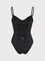 Black Underwire Cross Back Tummy Control One-Piece Swimsuit - Image 9