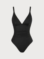 Black V Neck Petal-Back Tummy Control One-Piece - Image 7