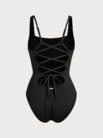 Black Square Neck Tummy Control One-Piece Swimsuit - Image 7
