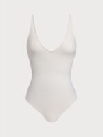 Off White V Neck Tummy Control One-Piece Swimsuit - Image 8