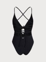 Black Ribbed Starfish Embellished One-Piece Swimsuit - Image 6