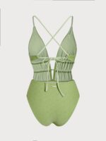 Light Green Textured Plunge One-Piece Swimsuit - Image 6