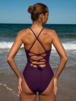 Purple Triangle X Cross One-Piece Swimsuit - Image 2