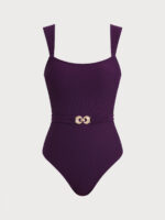 Purple Detachable Belt One-Piece Swimsuit - Image 6
